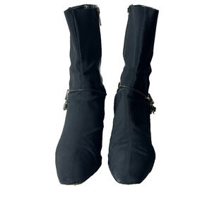 BRIGHTON Booties Womens 7.5 M Croc Black Leather Zip Up Embellished Heel Italy